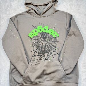Sp5der Gray Hoodie with Green Graphic Size M